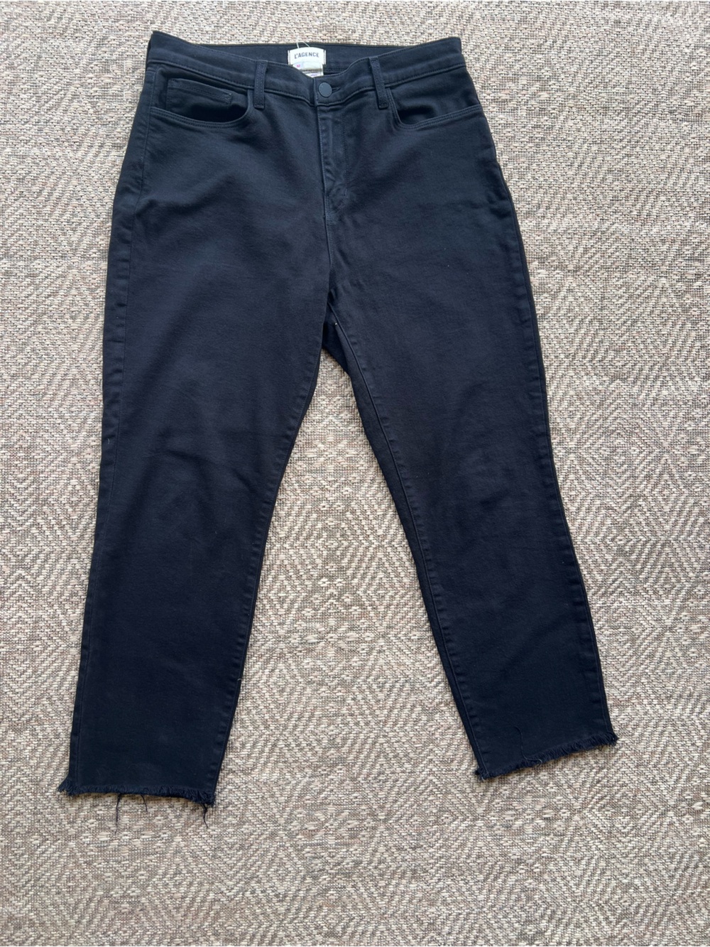 L'Agence Sada Black‎ High Rise Straight Leg Cropped Raw Hem Jeans 30
